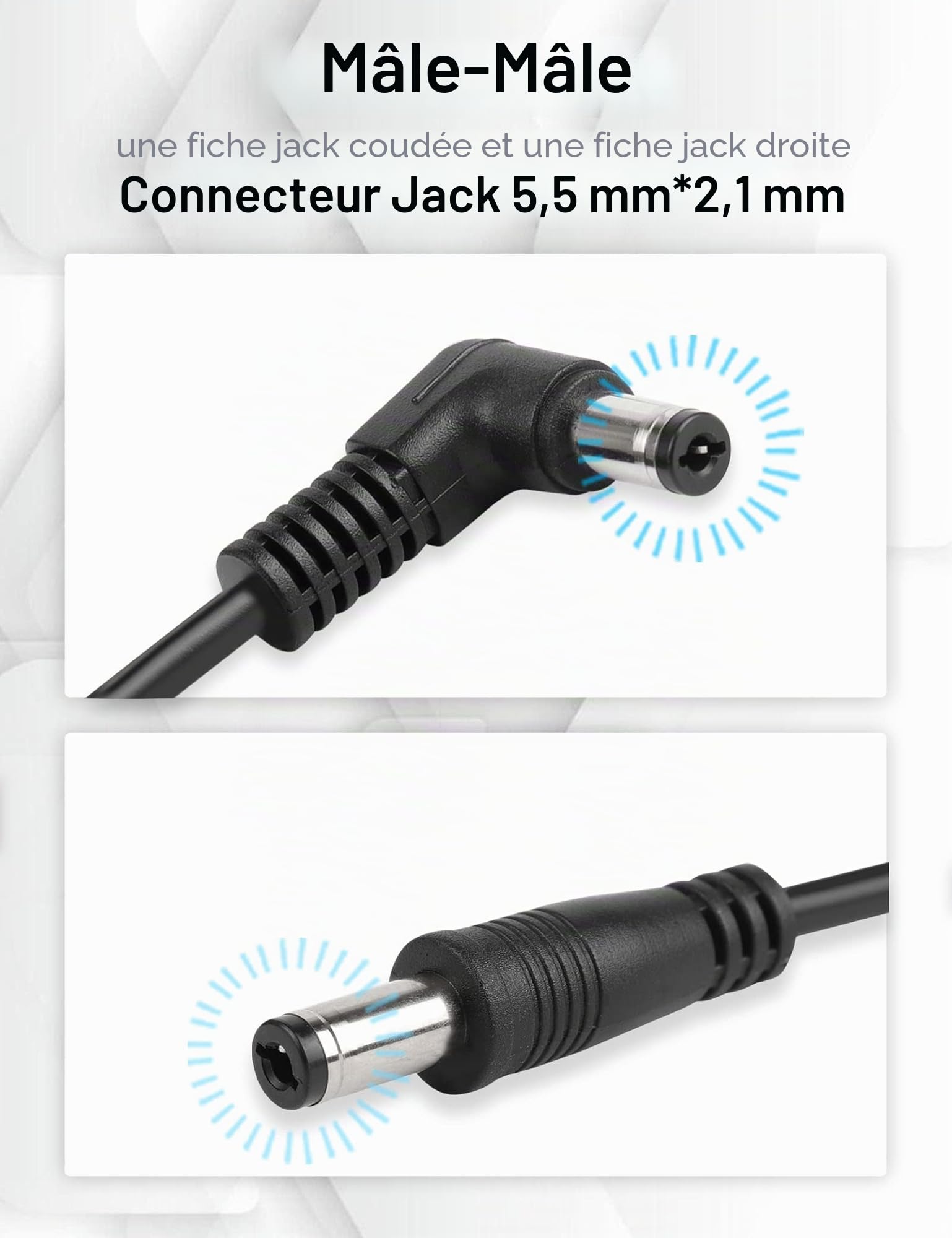 Mr.Power Lot de 8 câbles CC pour pédale d'effet de guitare - 5,5 x 2,1 mm - Mâle vers mâle - Connecteur 24 AWG - Adaptateur de fil (40,6 cm)