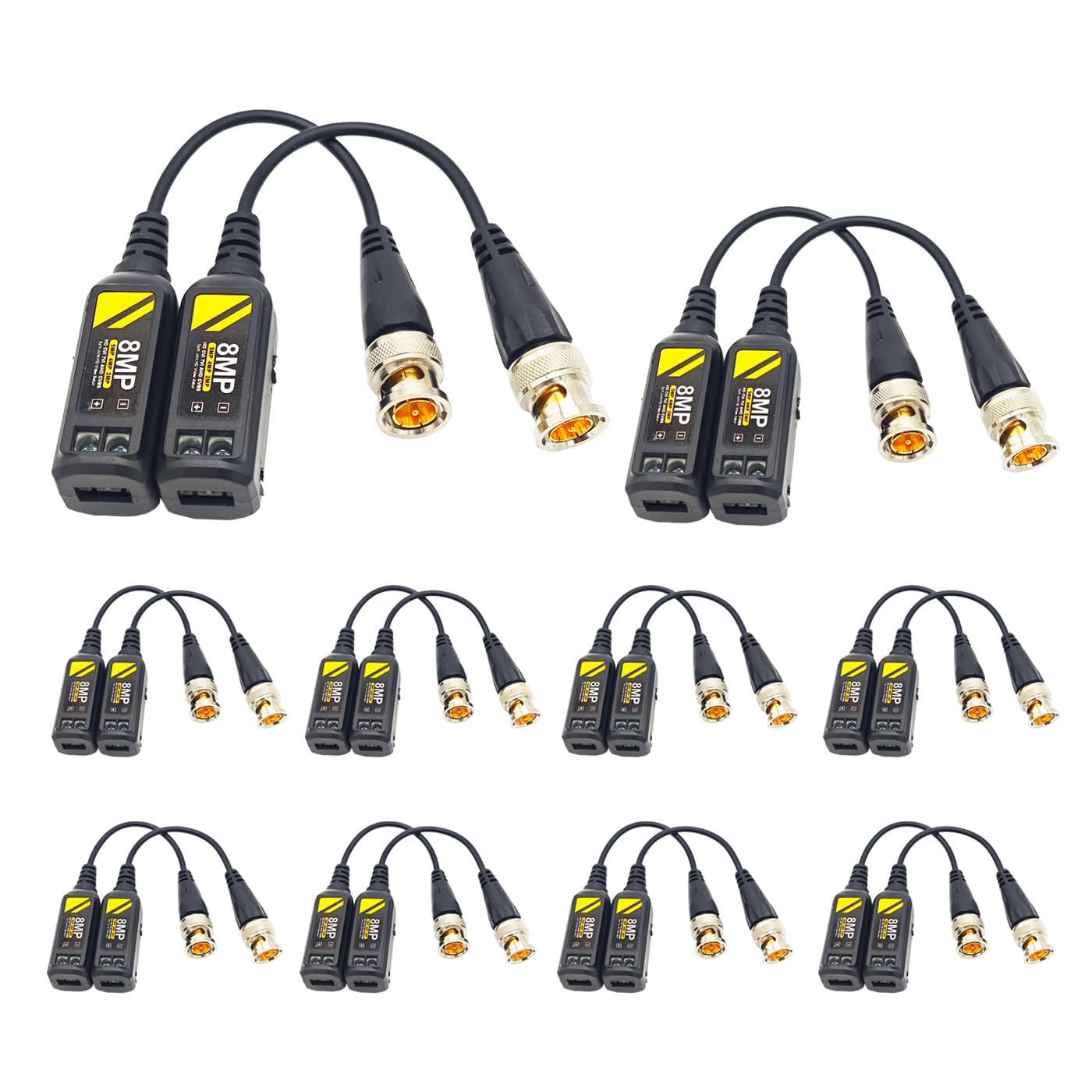 10 Pairs 4K Passive HD BNC Video Balun Transceiver Transmitter Via UTP RJ45 Cable AHD/TVI/CVI/CVBS Connectors for 720P/960P/1080P/3MP/5MP/8MP BNC Male CCTV Security Camera System