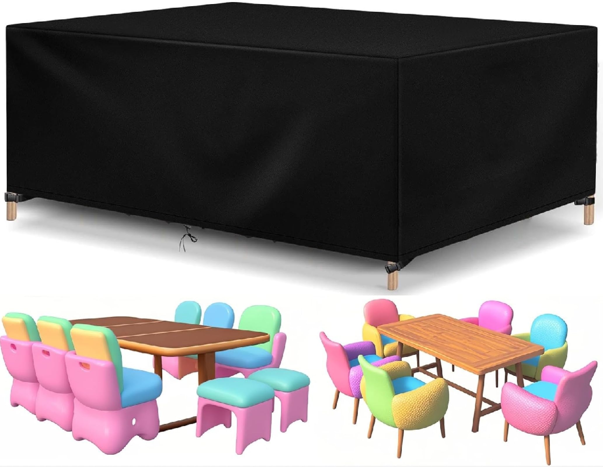 Abdeckung Gartenmöbel Winterfest, 200x120x70cm 420D Oxford Anti-UV Abdeckplane für Gartentische Terrassenmöbel Regenschutz und Staubfest Abdeckhaube Schwarz