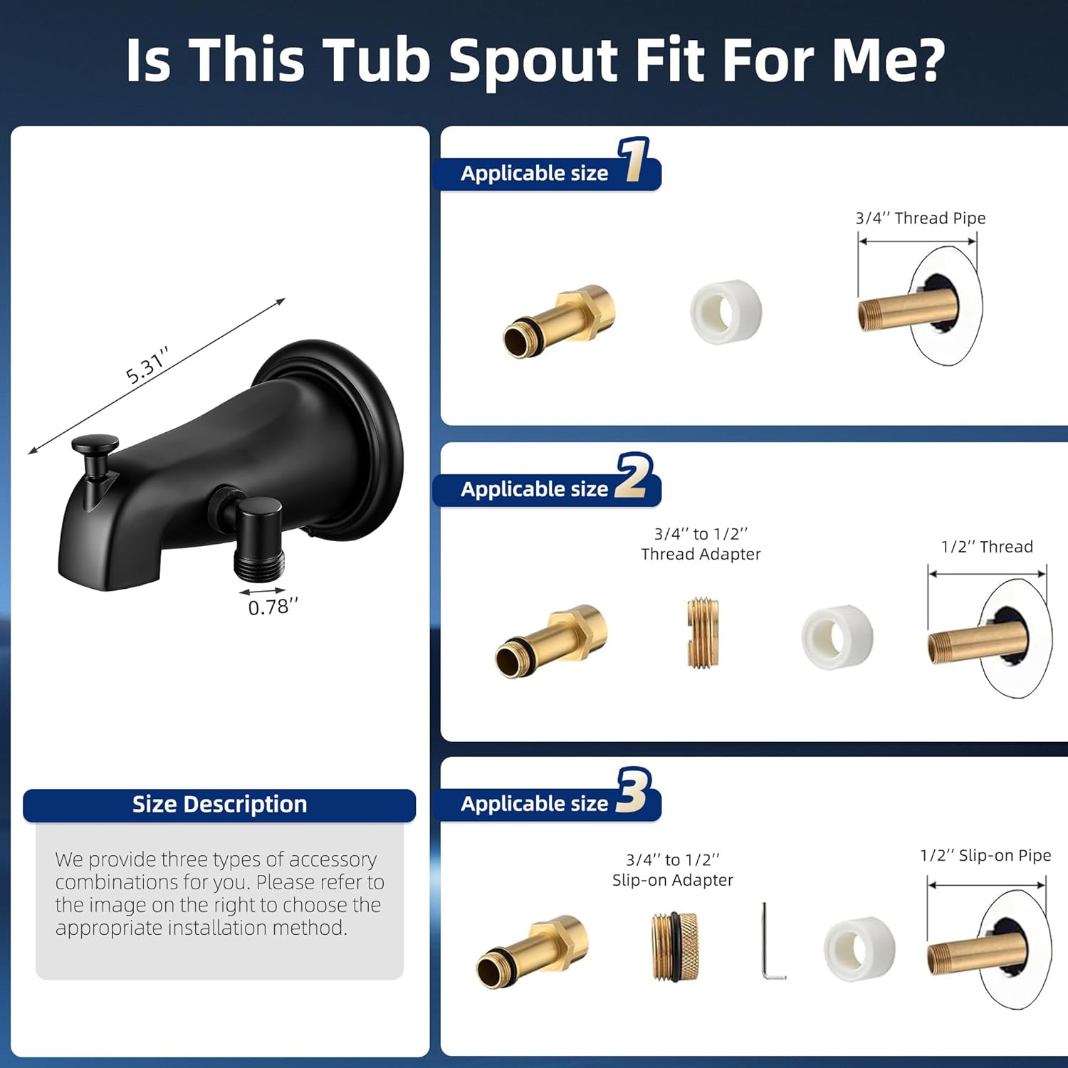 sagetta Black Bathtub Spout with Diverter Combo Bathtub Fuacet Fits for Threaded 1/2" or 3/4" IPS with 10 Mode Handheld Shower Head and Holder, Cover Plate, 89" Shower Hose