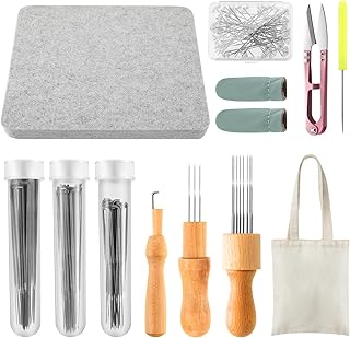 148 Pcs Needle Felting Kit 8 x 10 Inch Felting Pad Needle Felting Tools Felting Mat Needle Felting Supplies with Felting Needles Finger Guards Wooden Handle Scissor Bag for Beginner Professional DIY