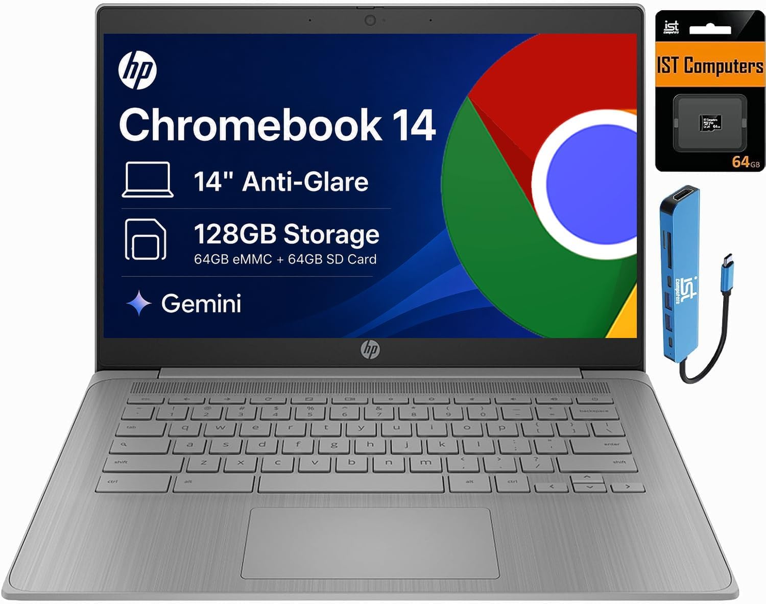 Chromebook 14 Laptop,14" HD, Intel Celeron N4500, 4GB RAM, 128GB Storage | 64GB eMMC+64GB SD, Anti-glare, USB-C HUB, Light Weight, 14-Hr Long Battery Life, Webcam, for Home, Students, Chrome OS