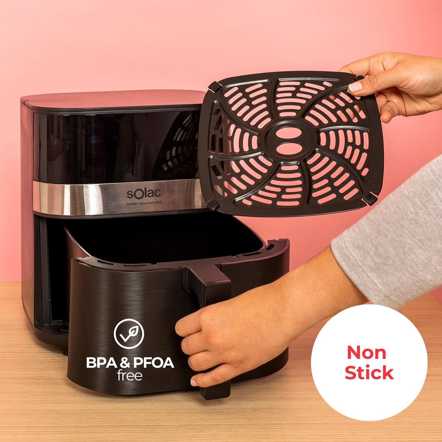 Solac – Freidora sin aceite Léviter Gourmet G55 | 5,5L | 8 Programas | Pantalla digital | Temp. ajustable 80-200°C | Temporizador 60 min | Interior metálico | Recubrimiento antiadherente