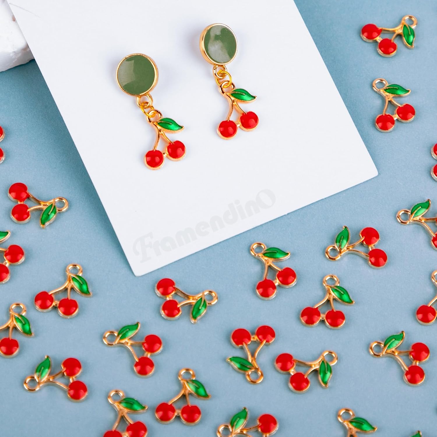 Framendino, 100 Pack Enamel Cherry Charms Red Pendants Mini Dangle for Jewelry Making - Image 5