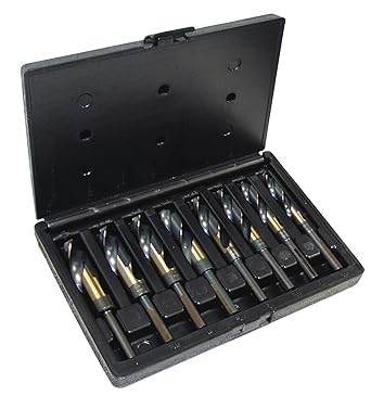 Cle-Line C21164 Style 1877 High Speed Steel Silver and Deming Reduced Shank Drill Set, Black and Gold Finish, 9/16