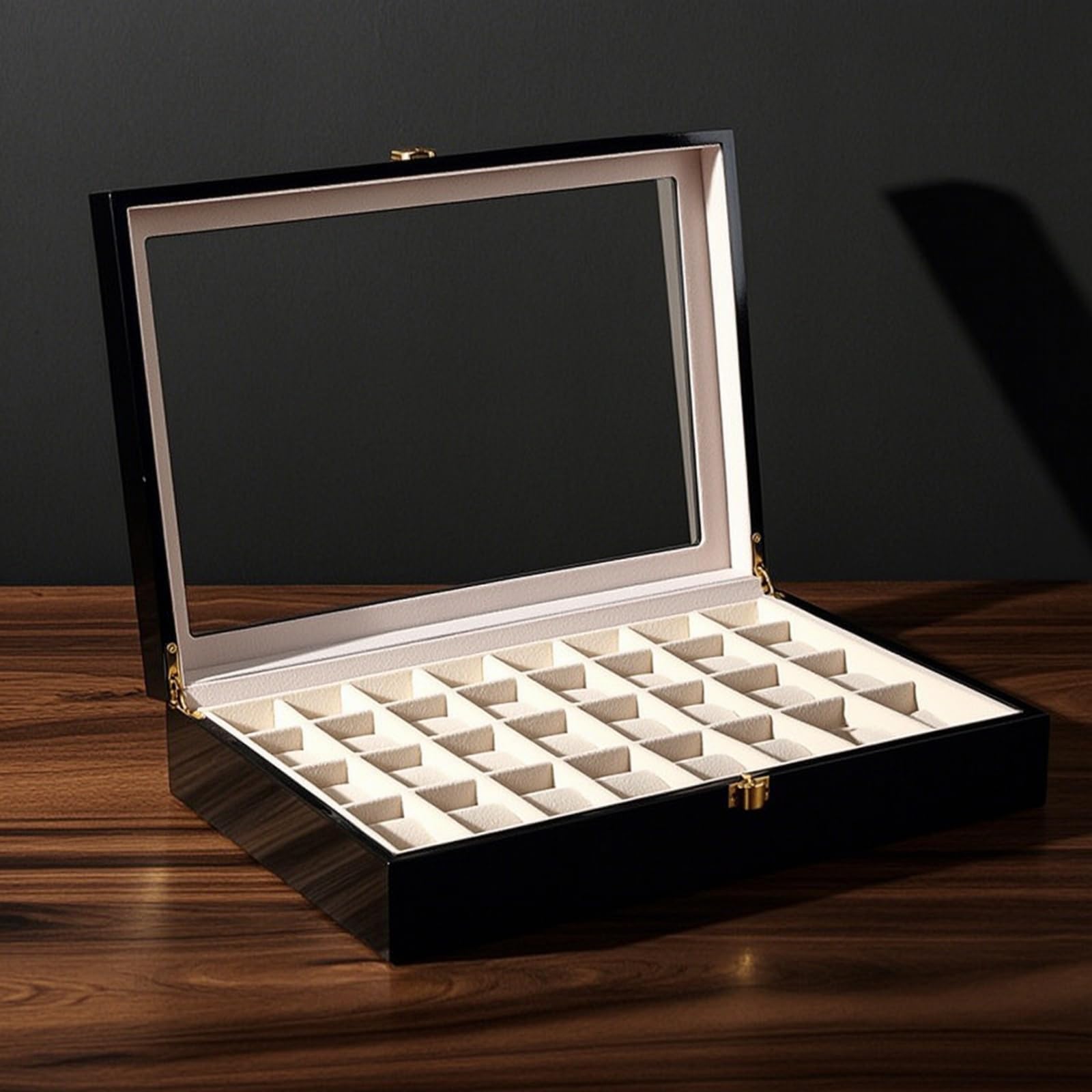 Harilla Estuche para Relojes Caja do Expositor Joyero Relojes de Madera Estilo Pulido Exterior Brillante Interior Claro Bisagras Doradas Adecuado para Coleccionistas Mostrador Estantería