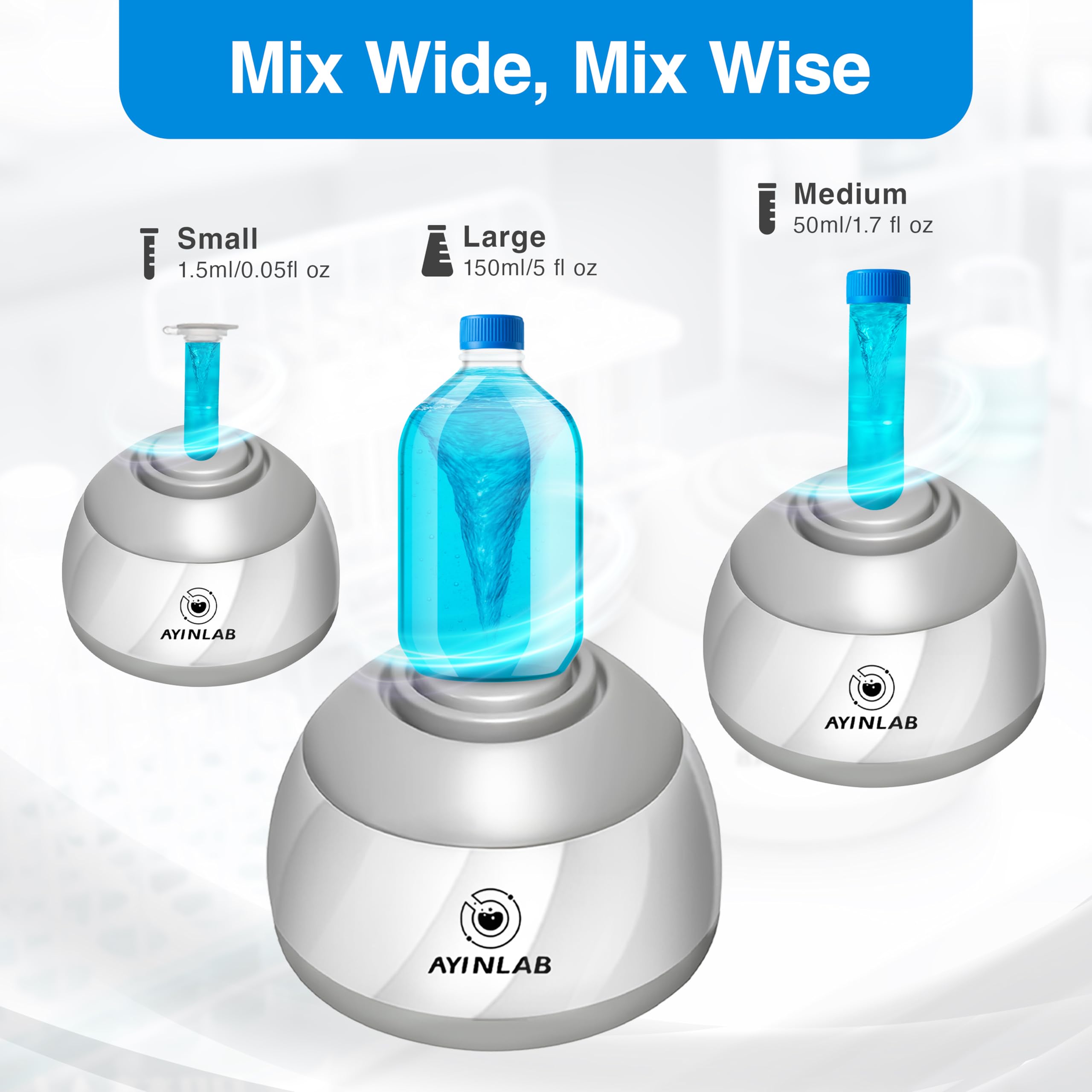 Mix Wide Vortex Mixer 4000 U/min, Farb- & Labor-Mixer, 20.000h bürstenloser Motor, max. 150ml, für Chemie, Nagelgel, Tinte, Harz, DIY