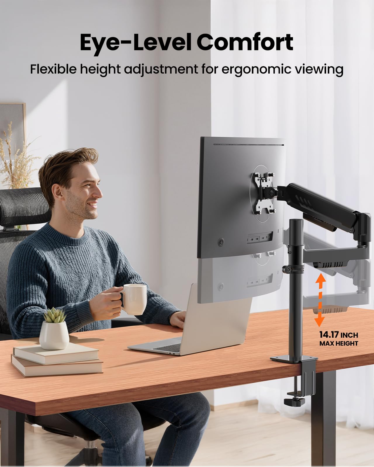 ErGear Monitor Halterung, verstellbare Monitor Arm, 13-34" Bildschirm, bis zu 9kg, erhöhte Stabilität mit integrierter C-Klemme, verbessertes Kabelmanagement, VESA 75x75/100x100mm, schwarz Gaming