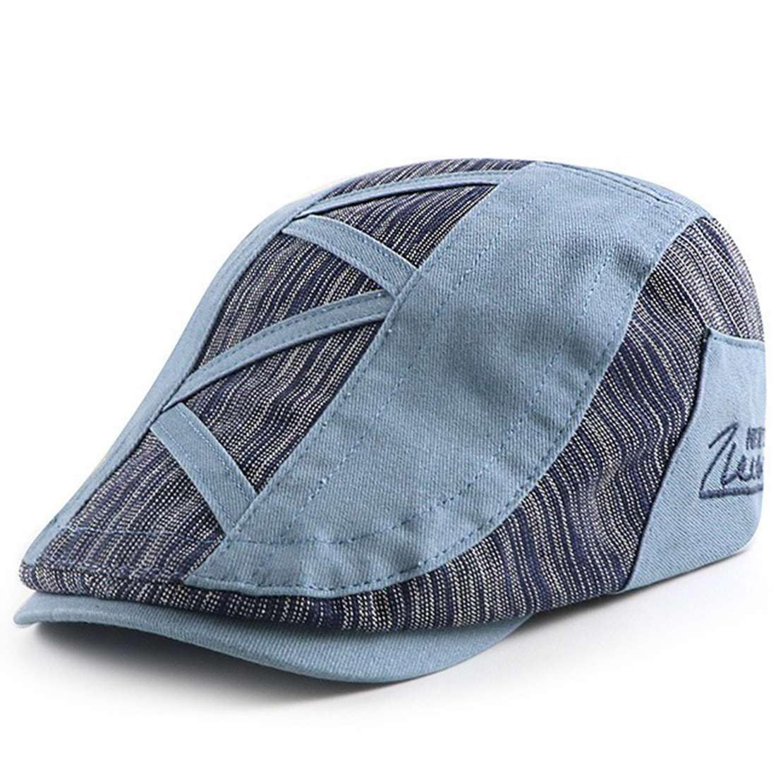 JNKET Fashion Men Women Flat Cap Splicing Newsboy Hats Leisure Driving Cap (US, Alpha, One Size, Medium, Blue)