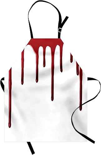 Ambesonne Delantal de terror, Flowing Blood Horror Spooky Halloween Zombie Scary Help Me Ilustración temática, babero de cocina unisex con cuello