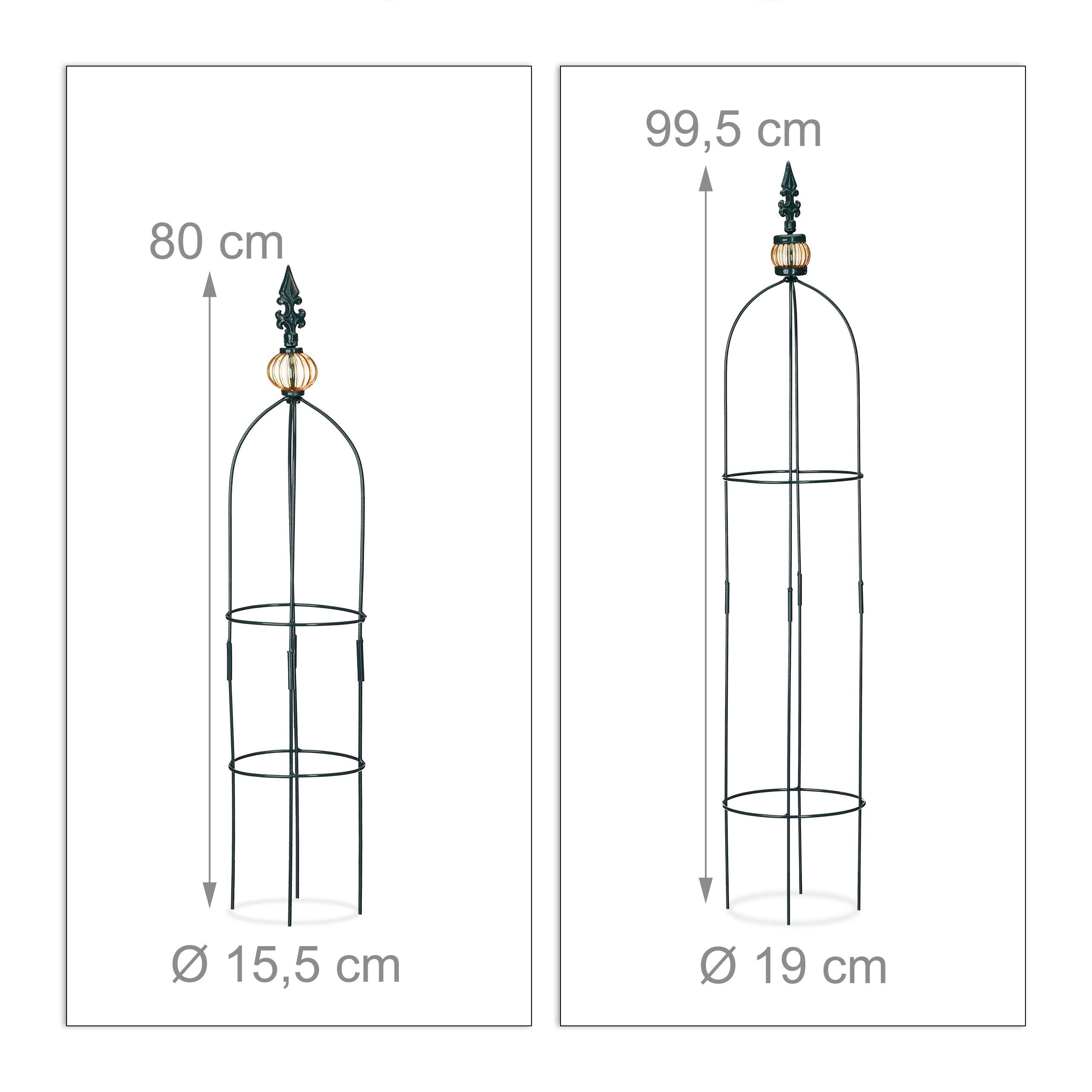 Relaxdays, vert foncé Tuteur de jardin, Colonne rosier, Arche plante grimpante, Set 2 métal rose Arceau, H: 99,5 & 80 cm