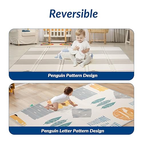 Miniatura 7 de CreateBay Tapete de juego plegable extra grande de 79 x 71 x 0.8 pulgadas de grosor, tapete de juego de espuma XPE de doble cara, antideslizante,