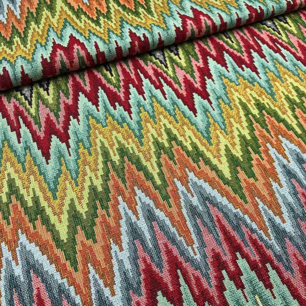 Kt KILOtela - Tissu d'Ameublement, Jacquard Gobelin, Coussins, Rideaux, Accessoires, Déco, Fauteuils, Canapés, 100 cm Longueur x 280 cm Largeur, Zigzag Sinuco, Multicolore 1 m