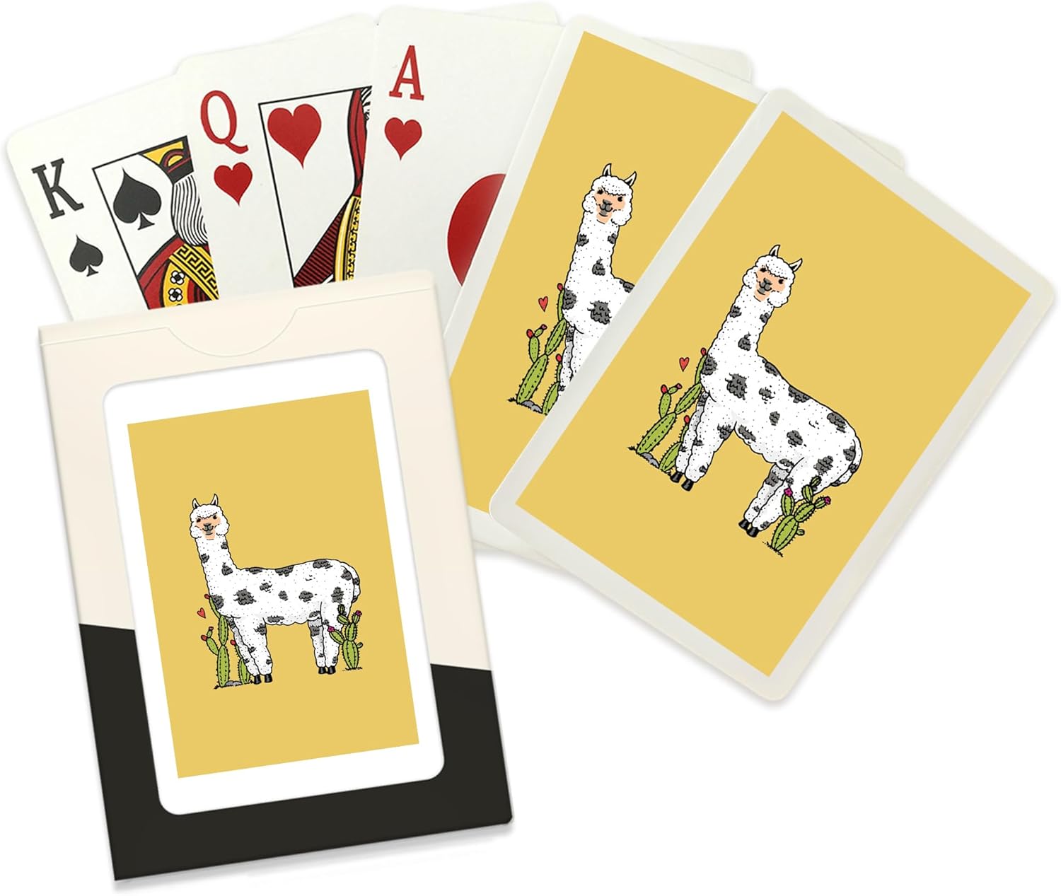 Lantern Press Spotted Alpaca and Heart Doodle Artwork, 52 Playing Cards for Adults, Poker Size Card Deck