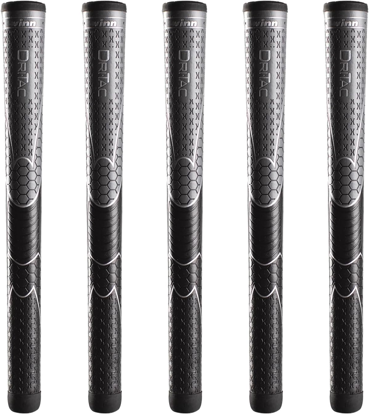 Winn Golf Grips DriTac Non-Slip Cushioned, Moisture-Wicking & Shock Absorption,AVS Technology, Hand Alignment & Lighter Grip Pressure,Tacky All Weather (Gray / Black, Oversize)