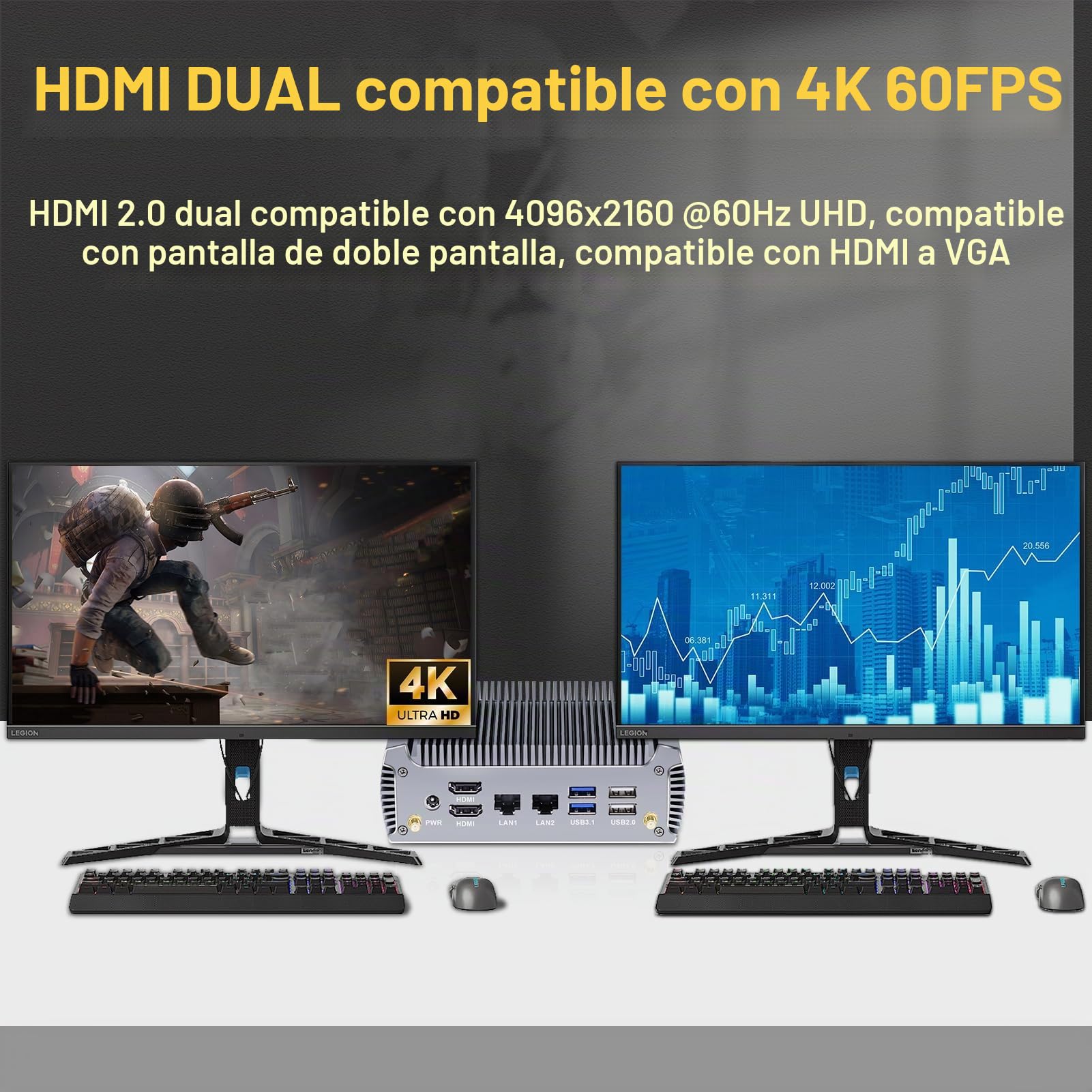Mini PC Fanless, Ryzen 5 4500U Win 11, Dual LAN Mini Desktop Computer NVMe DDR4 WiFi6, 2 x HDMI, 5 x USB, Gaming Office Home