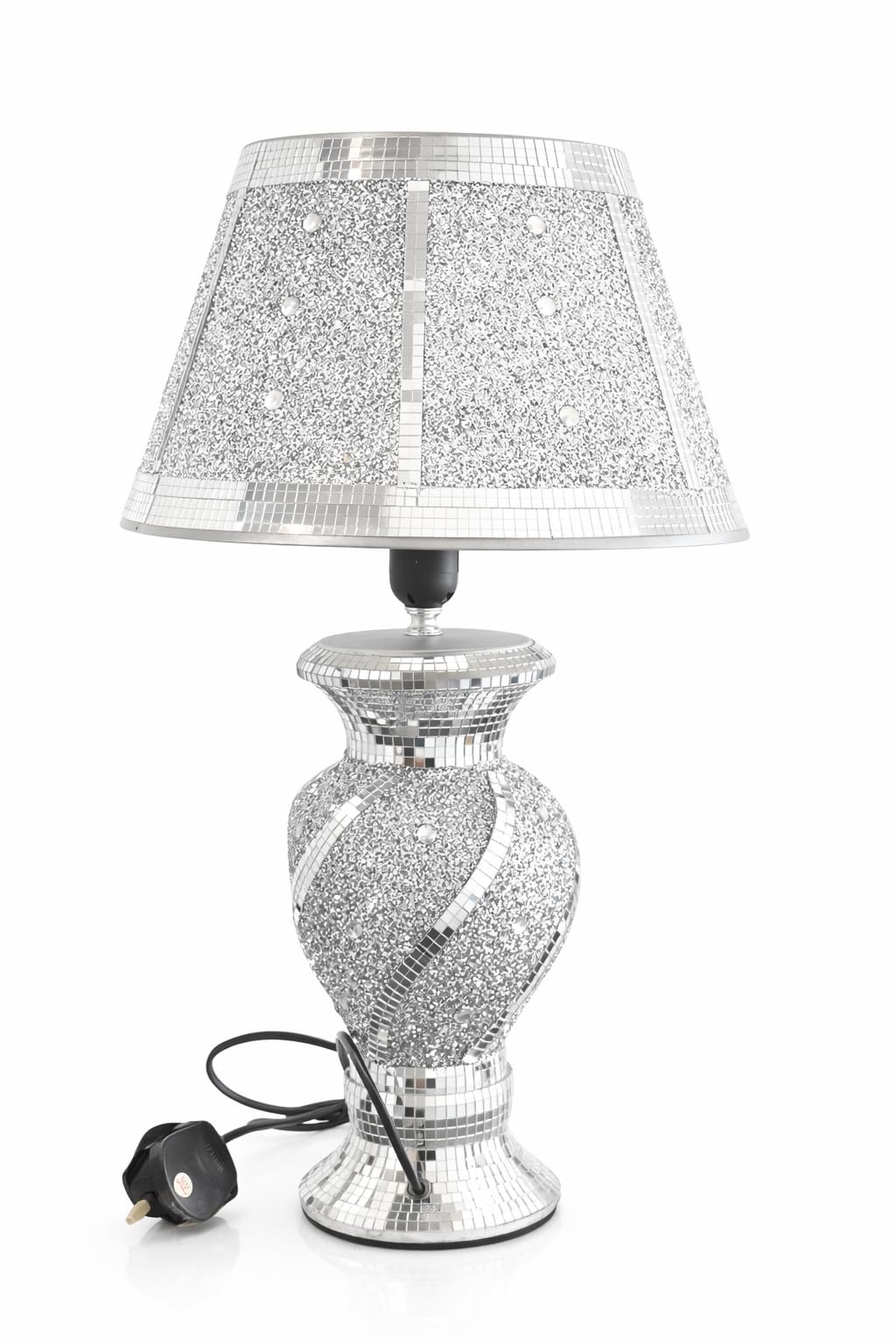 Bmlimited Silver Bml Glitter Crushed Diamond Table Lamp Shade | Spiral Design & Glamorous Sparkle | Perfect For Bedroom And Living Room Decor