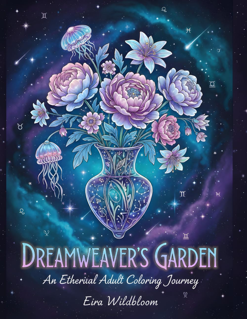 DREAMWEAVER'S GARDEN: A Fantasy Adult Coloring Journey with Cosmic Flowers, Zodiac Art, and Calming Night-Sky Designs for Relaxation and Stress Relief.