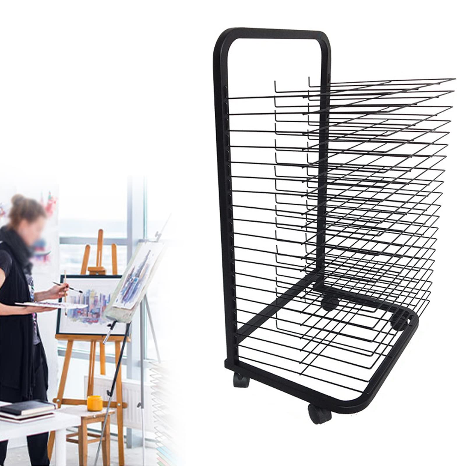 Aioneer Art Drying Rack for Classroom, Space Saving Rack, Multi-Layer Removable Tray, Silent Wheels with Brakes, Save Space, for Classrooms, Art Studio,Art Clubs