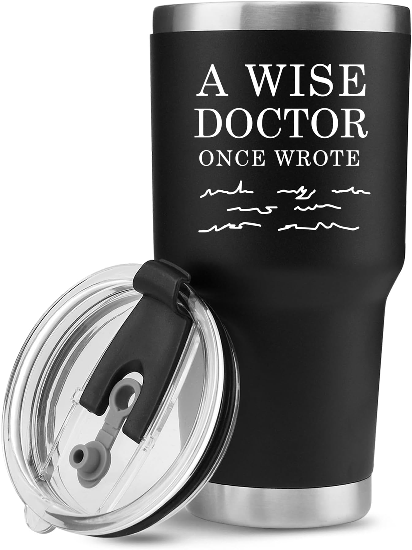 Panvola A Wise Doctor Once Wrote Tumbler Physician Medical Student Dr Travel Mug For Dad Mom Graduation Birthday Christmas Anniversary Vacuum Insulated Stainless Steel Removable Lid And Straw (30 oz)