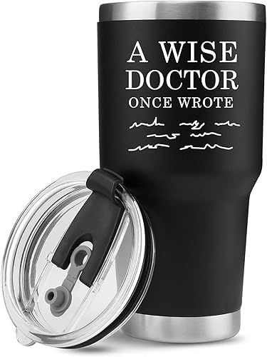 Miniatura 9 de Panvola A Wise Doctor Once Wrote - Vaso con tapa extraíble y popote (20 onzas, negro)