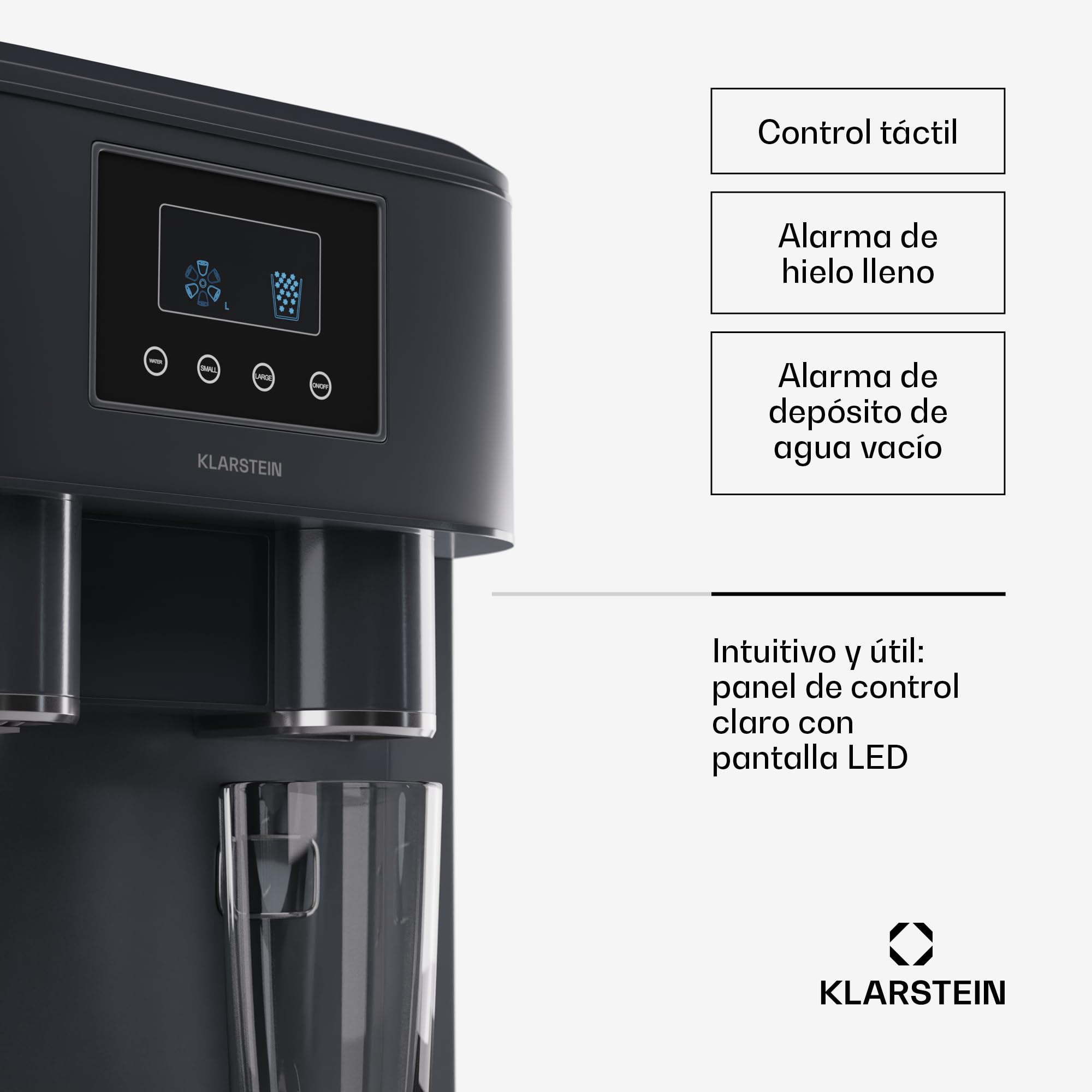 Klarstein Maquina de Hielo para Casa 1,8 L, Ice Maker Capacidad 15 kg, Maquina para Hacer Cubitos de Hielo Encimera Casa Grandes y Pequeños, Ice Maker Machine para Hielos Rápida para Cubito Hielo
