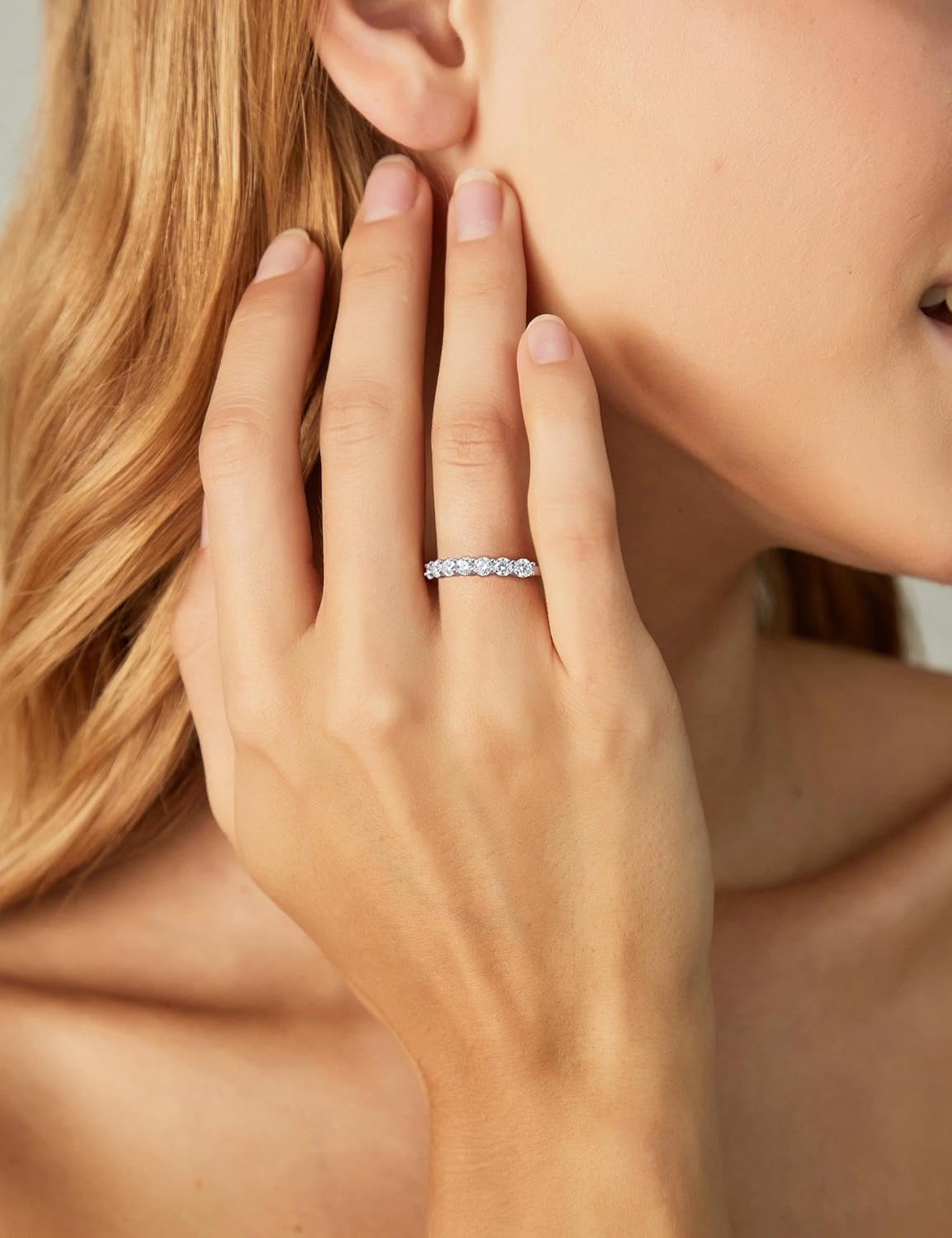 EAMTI Moissanite Wedding Bands for Women 5 Stone Eternity Bands Rings D Color VVS1 Clarity 925 Sterling Silver Anniversary Moissanite Stackable Engagement Curved Rings for Women Size 5-10 - Image 4