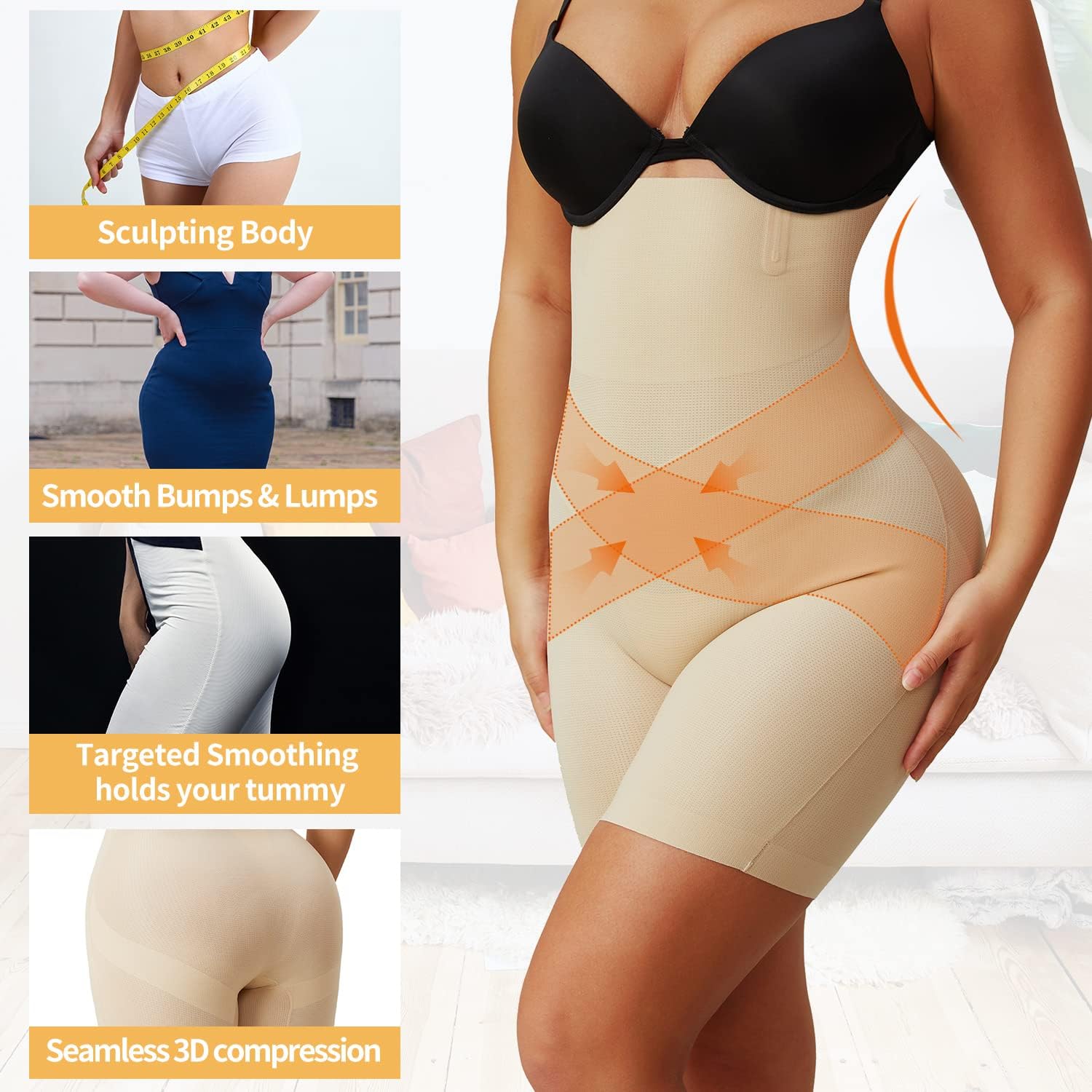 MOVWIN Shapewear for Women (ONLY S M SIZE) Tummy Control High Waisted Seamless Body Shaper Thigh Slimming Short Underwear