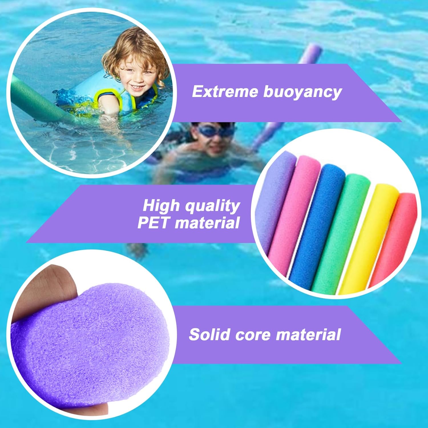 Pool Noodles Foam, Pool Noodle 2Pcs High Buoyancy Swimming Noodle EPE Foam Noodles 59 Inch Straight for Swimming Training, Accessories