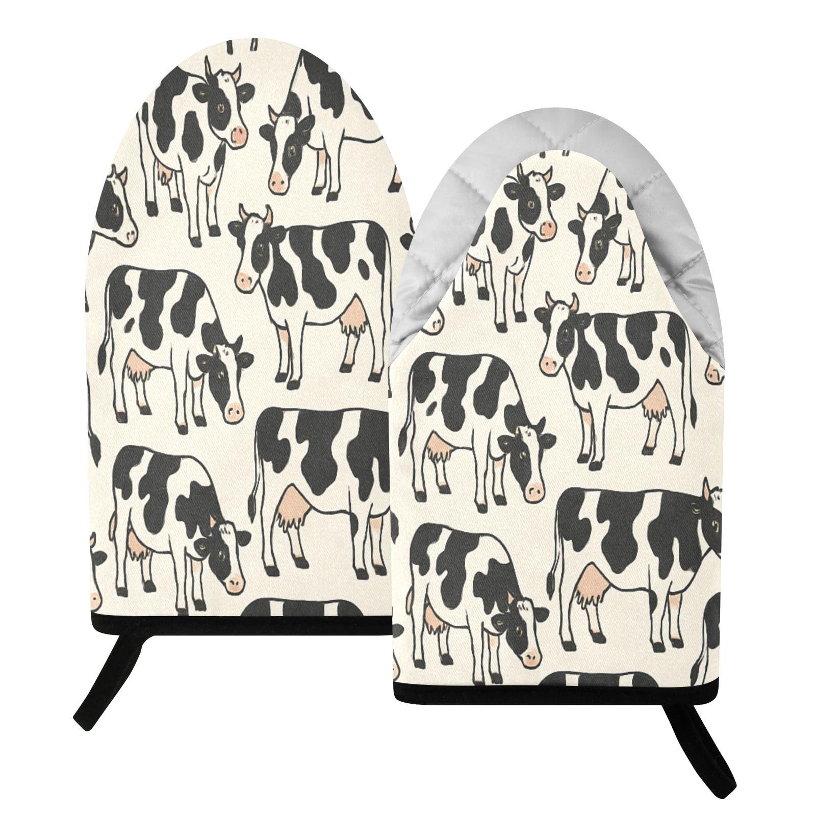 BURSTDDY Cows Pattern Oven Mitt,Heat Resistant Kitchen Mitts for Cooking