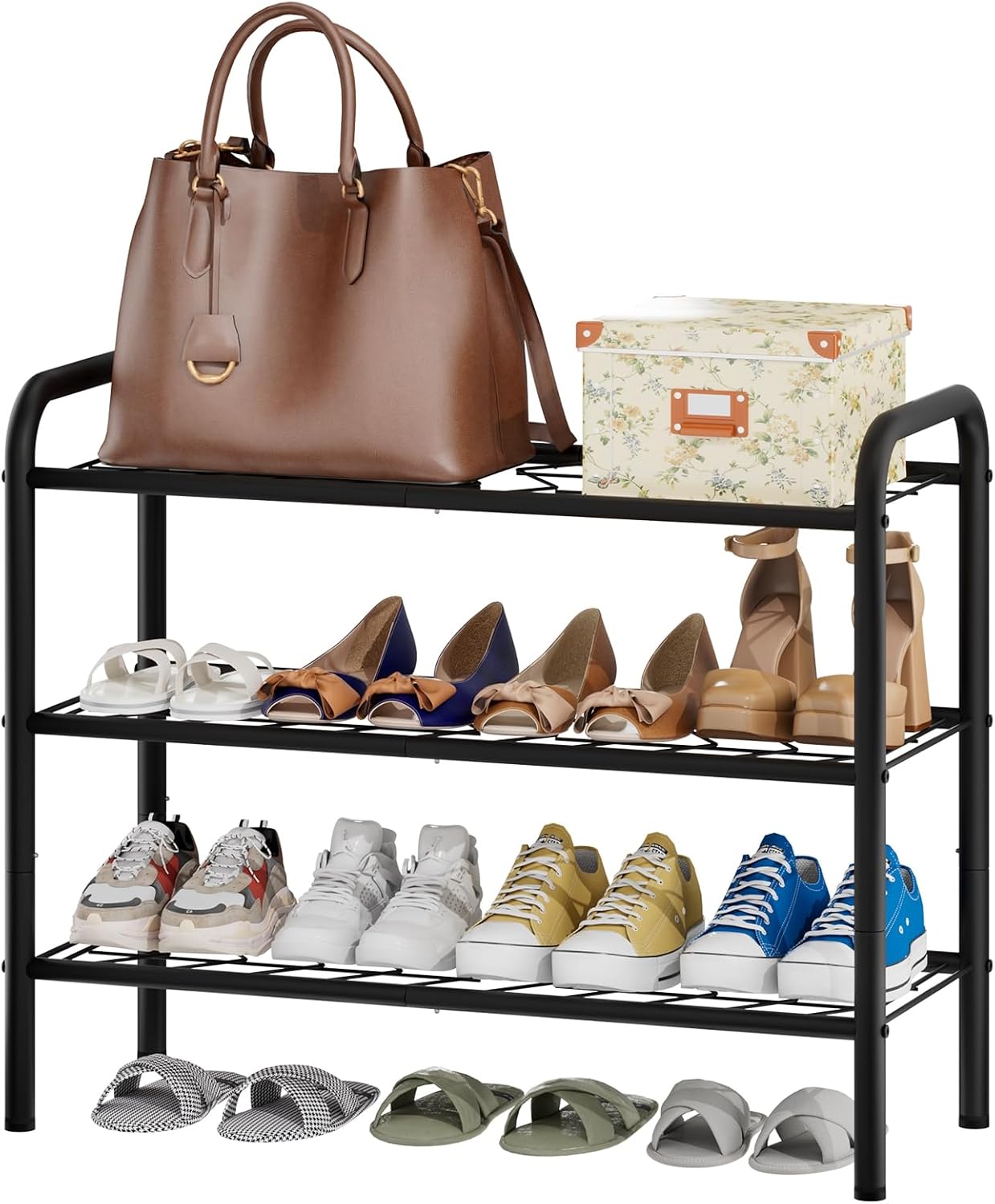 viewcare Shoe Rack for Closet, 3-Tier Small Shoe Rack for Entryway & Garage, Sturdy Metal Construction, Shoe Organizer Holds 6-9 Pairs