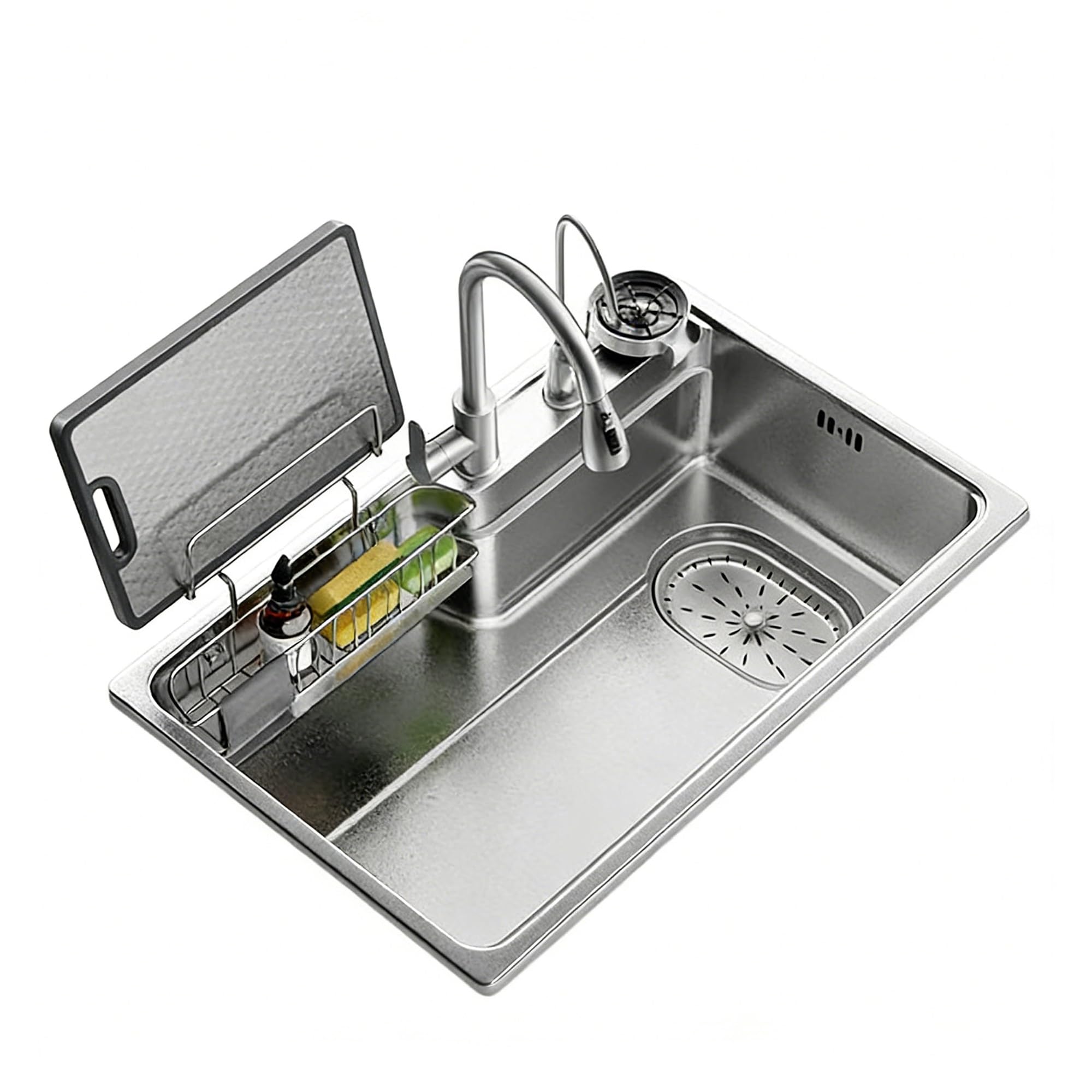 SC Stainless Steel Kitchen Sink with Pull-Down Faucet, for Hotels Cafes(700mm)