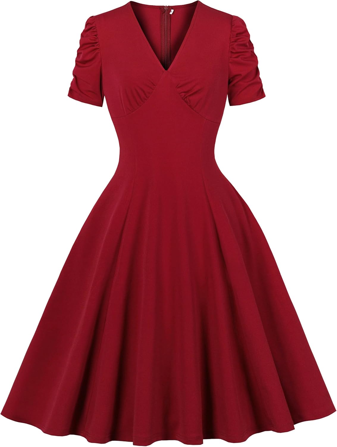 Wellwits Women's Ruched Puff Sleeves A Line Vintage Cocktail Work Dress