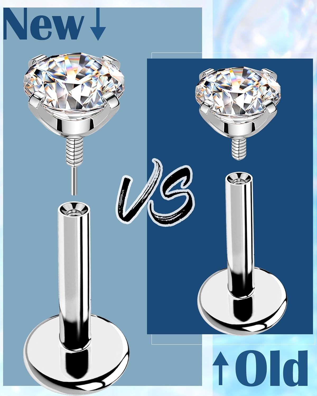 Jewseen GRA Moissanite Stud Earrings 925 Sterling Silver Set Hypoallergenic 16G 6mm Lengthened Internal Threaded Cartilage Helix Conch Lobe Fine Piercing Jewelry-ULTIMATE COLLECTION
