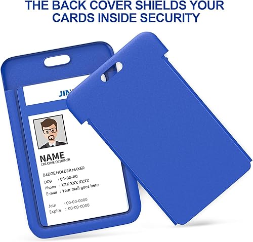 Miniatura 10 de Paquete de 10 portatarjetas verticales de plástico negro para tarjetas de identificación, protector duro deslizante para tarjetas de identificación