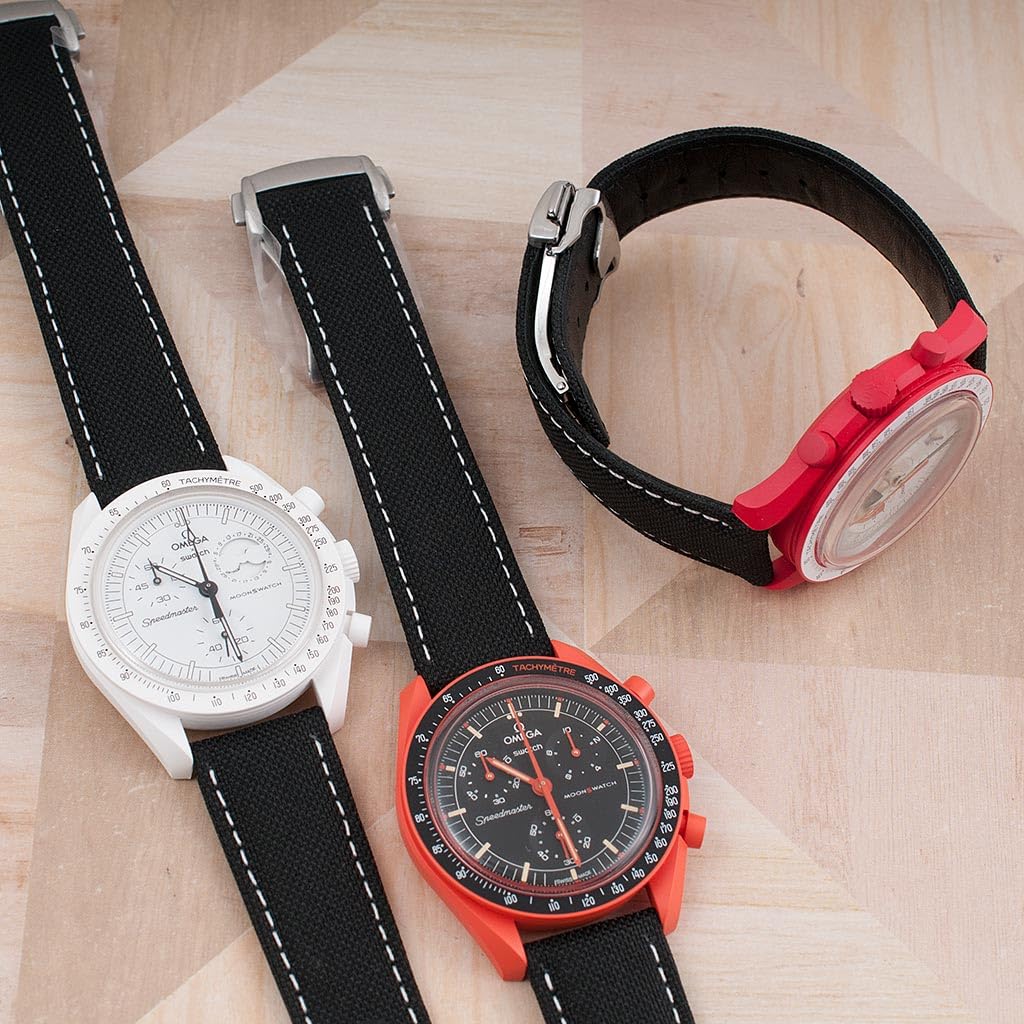 StrapHabit Correa de reloj desplegable de tela de vela de liberación rápida para muñecas grandes y pequeñas, mujeres y hombres, correa de nailon de cuero reciclado de 18 mm, 19 mm, 20 mm, 21 mm, 22 mm