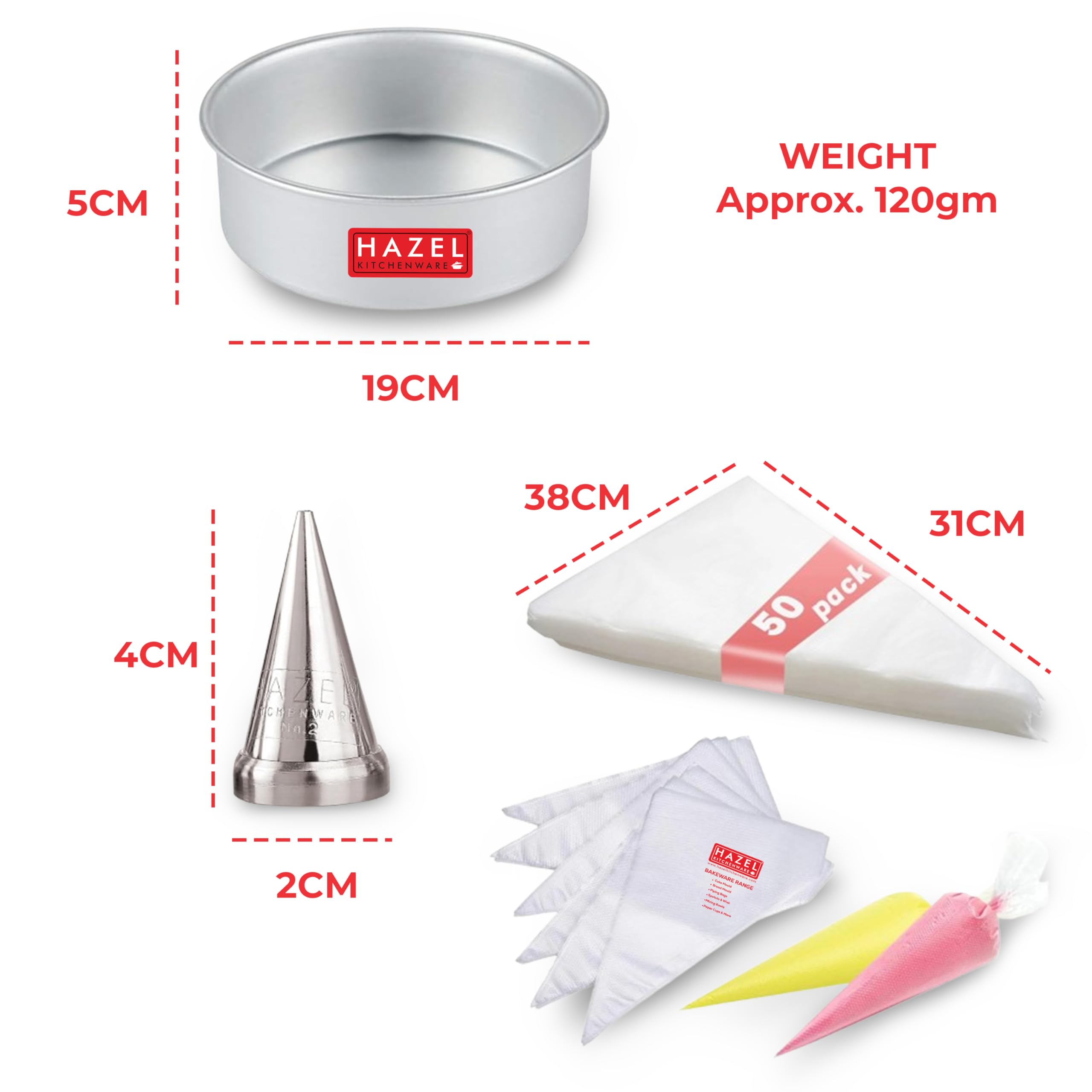HAZEL 6-Piece DIY Bakeware Combo Set (Cake Mould, 50 Piping Bags, Nozzle, Statula, Silicon Brush, Pallet Knife) 3