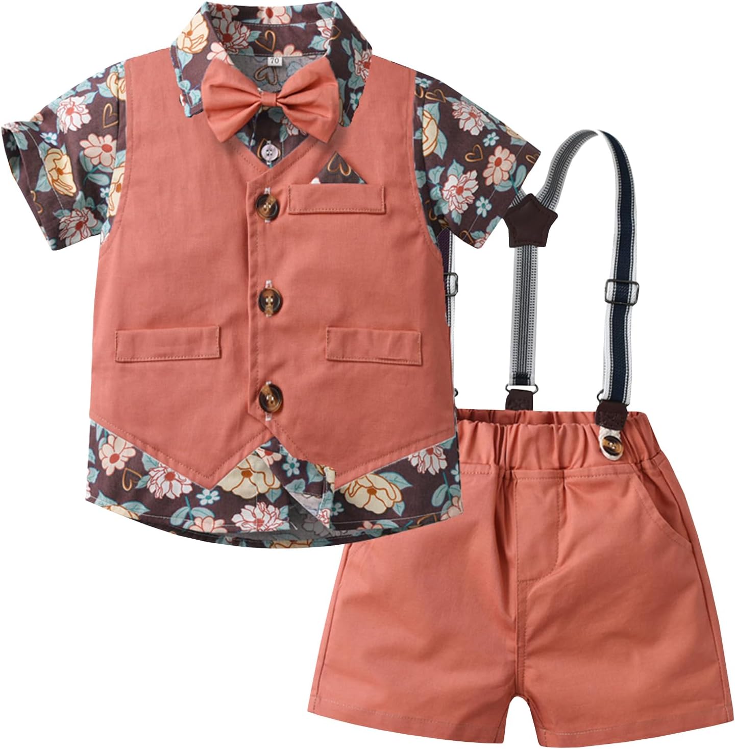 Kids Gentleman Outfits Set, Baby Boys Bow Tie Shirt Suspenders Shorts Waistcoat 5pcs Wedding Baptism Clothes Set