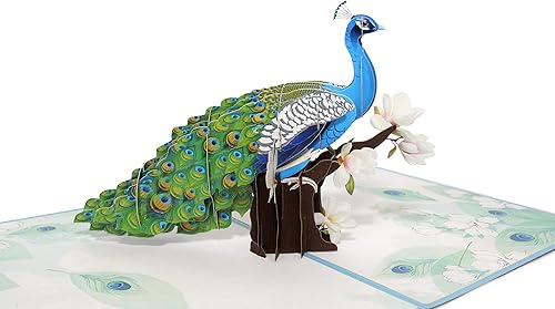 Miniatura 5 de Elegante tarjeta emergente de pavo real en 3D, tarjeta de felicitación hecha a mano con perca floral y plumas vibrantes, perfecta para cumpleaños,
