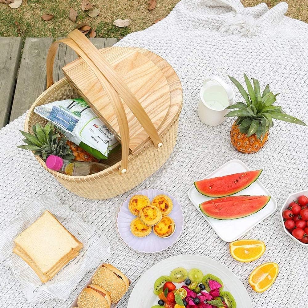 Wicker Storage Basket Rattan Picnic Basket Storage Basket Hand Basket Woven Egg Basket Suitable for Storage and Camping
