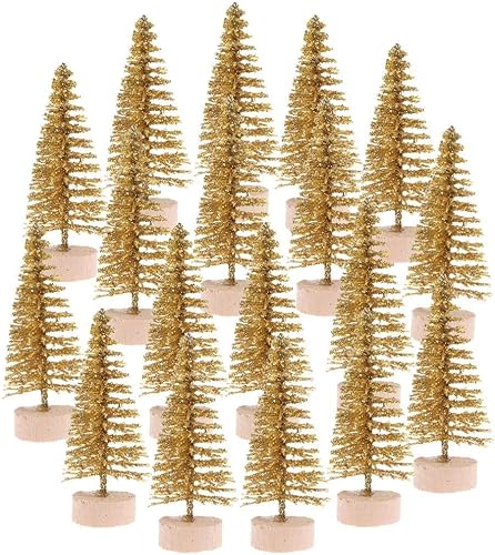 12 mini árboles de sisal con base de madera, árboles de pino de Navidad artificiales, árboles de cepillo para nieve de invierno, escenas en