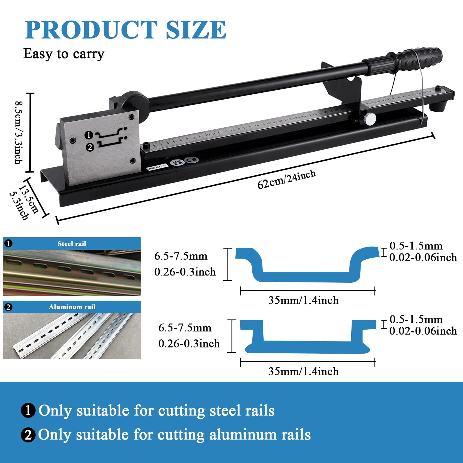 MXBAOHENG Cortador de carril DIN con doble agujero y regla para cortar rieles de acero/aluminio (negro)