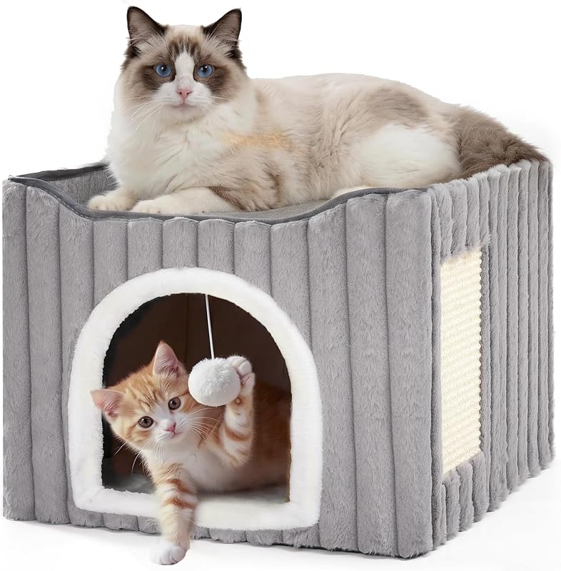 Casa e Cama 3 em 1 para Gatos Avont com Arranhador de Sisal e Almofadas Laváveis