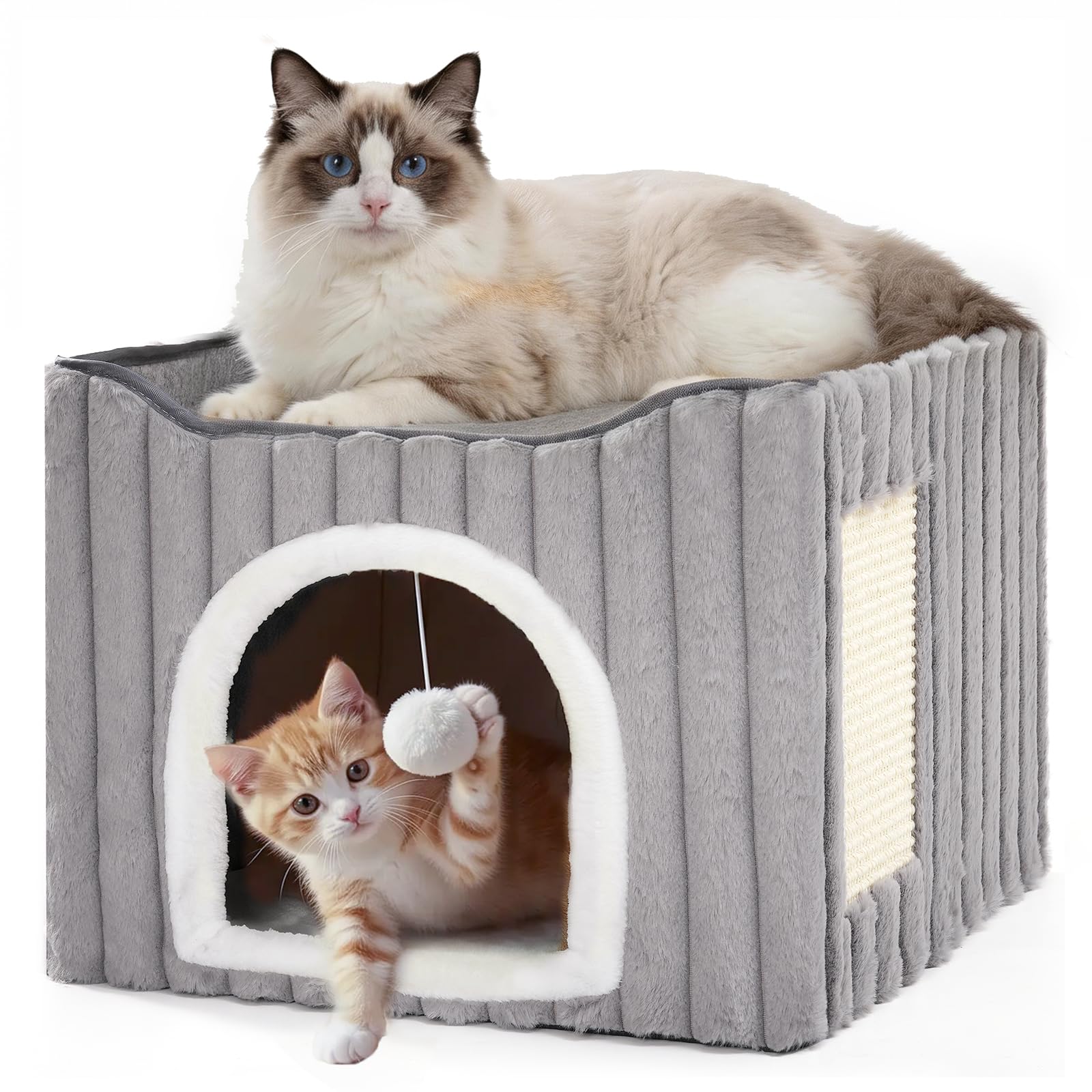 Avont 3-in-1 Cat Cave Bed for Indoor Cats with Scratch Pad