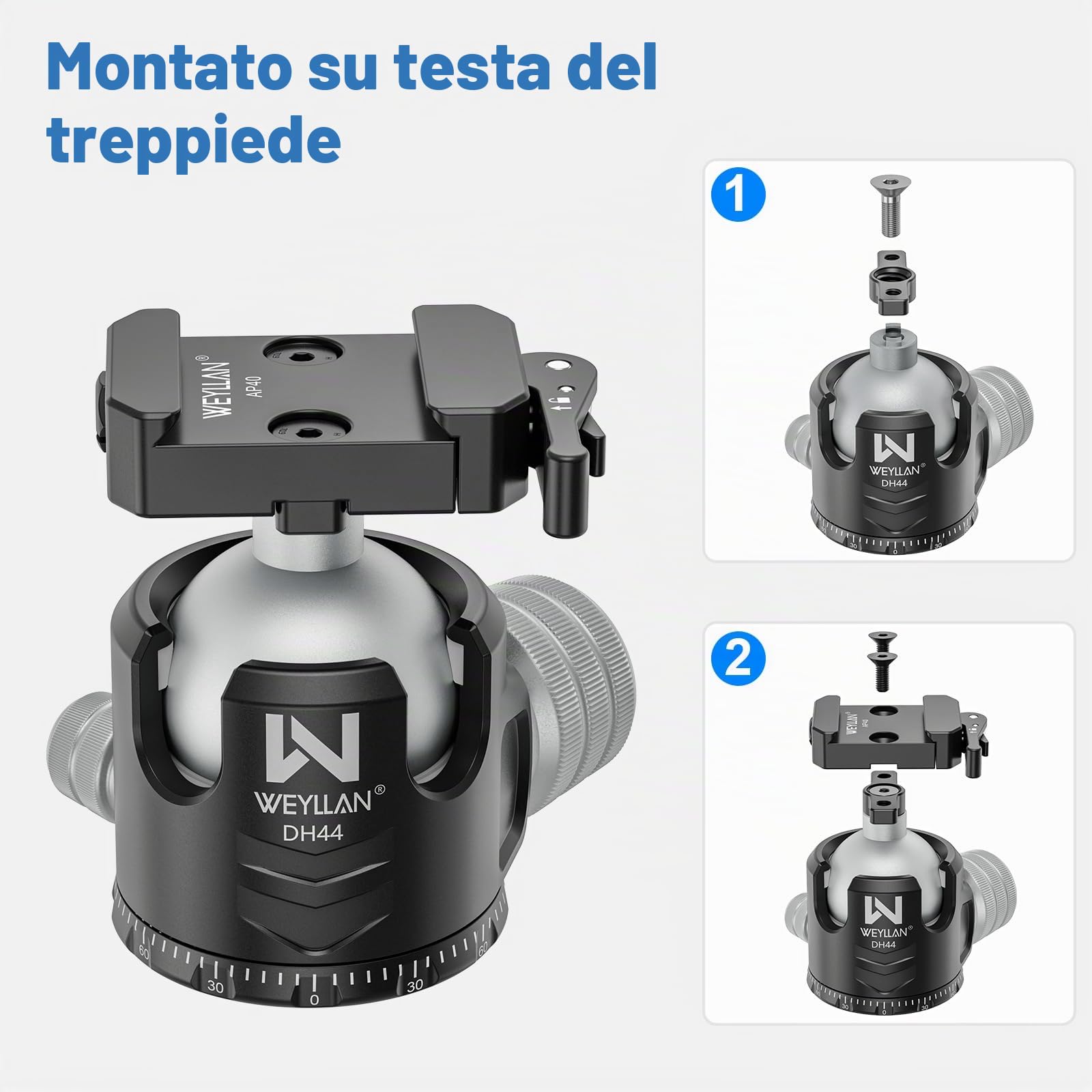 WEYLLAN AP40 picatinny to arca adapter con leva di rilascio, con un adattatore a testa sferica e una slitta picatinny standard a 3 fessure, per teste a sfera treppiedi