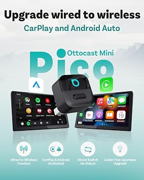 OTTOCAST Mini Pico 2026 Wireless CarPlay Adapter for iPhone & Android Plug and Play Android Auto Adapter, Fast Connection, Small & Space-Saving