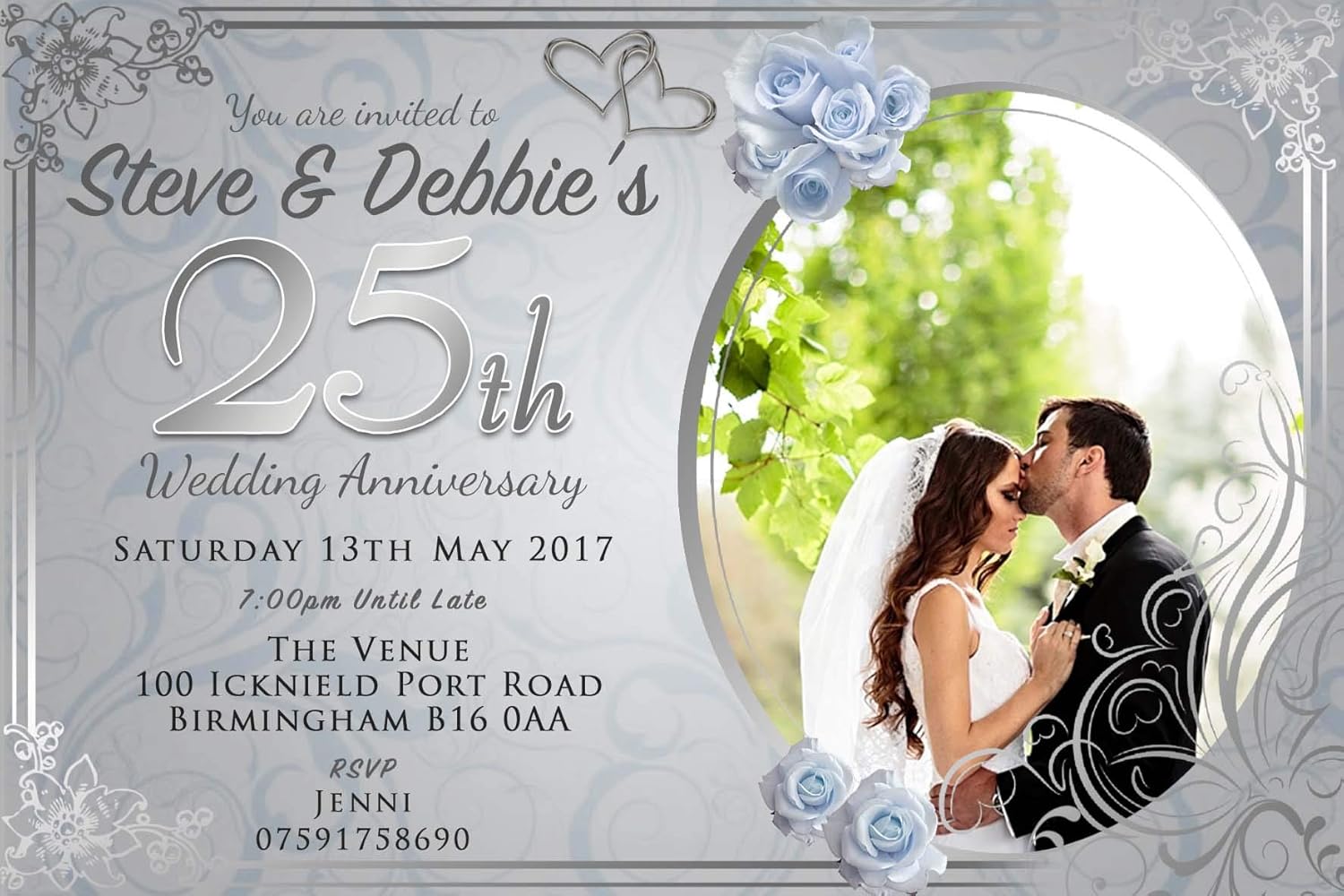 Silver Wedding Anniversary Invitations & Envelopes (various designs