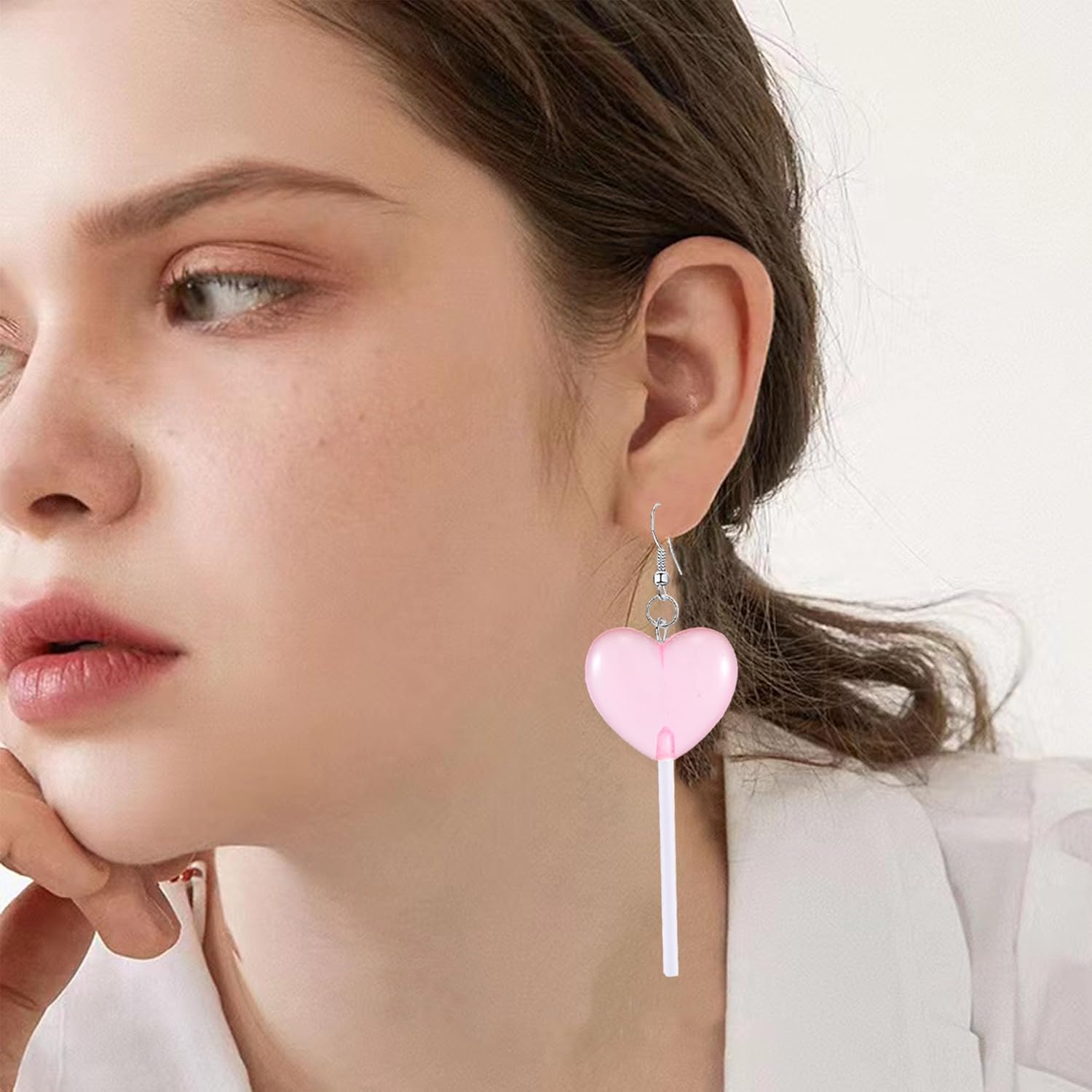 Food Sweet Cute Clear Transparent Heart Candy Resin Lollipop Earrings Resin Candy Earrings Costume Trendy Style Women Jewelry - Image 3