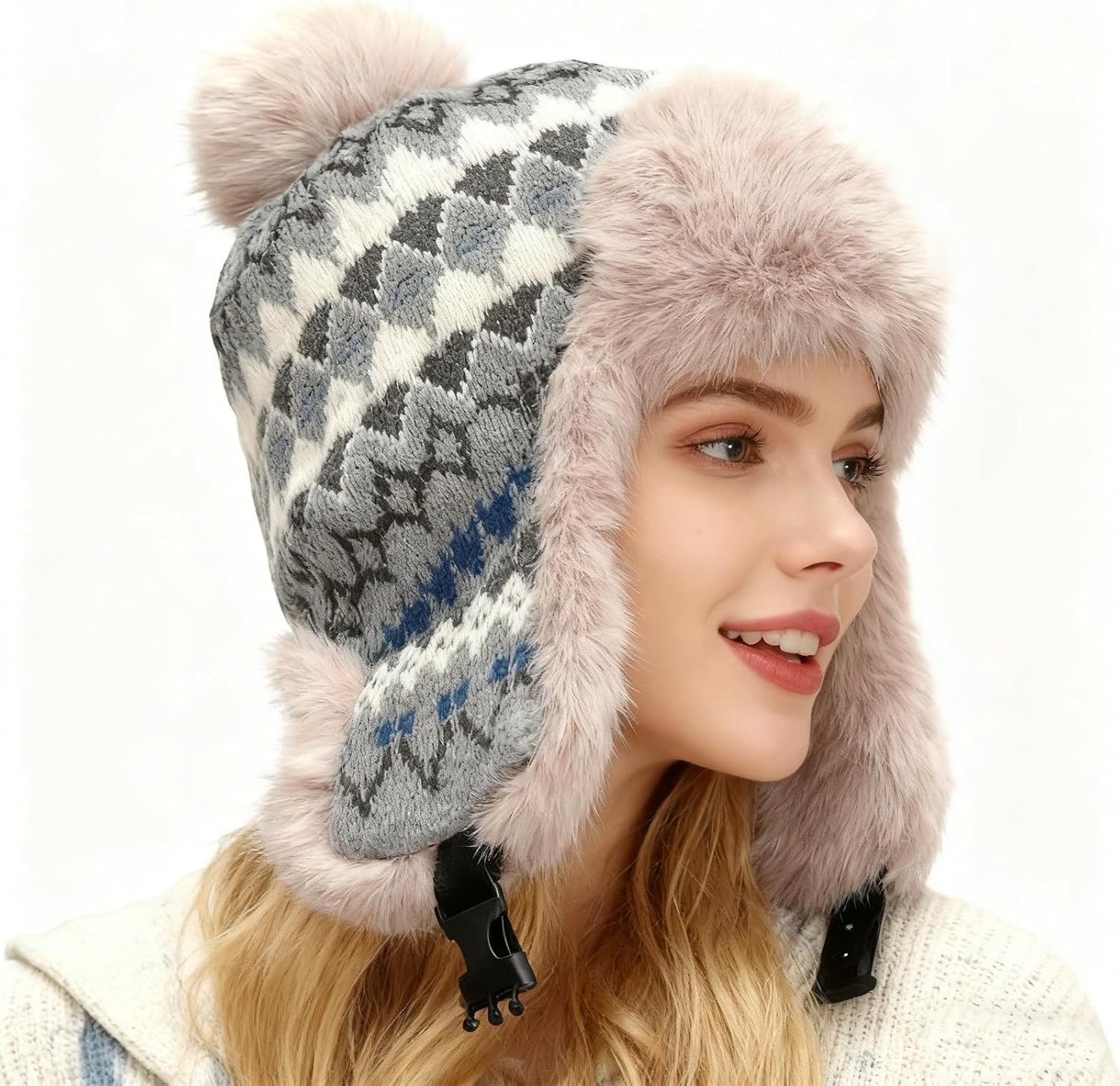 BXT Women Faux Fur Trapper Hat Hat with Ear Flap Fleece Lined Thermal Winter Ski Snow Cap Hunting Cycling Ushanka Russian Hat
