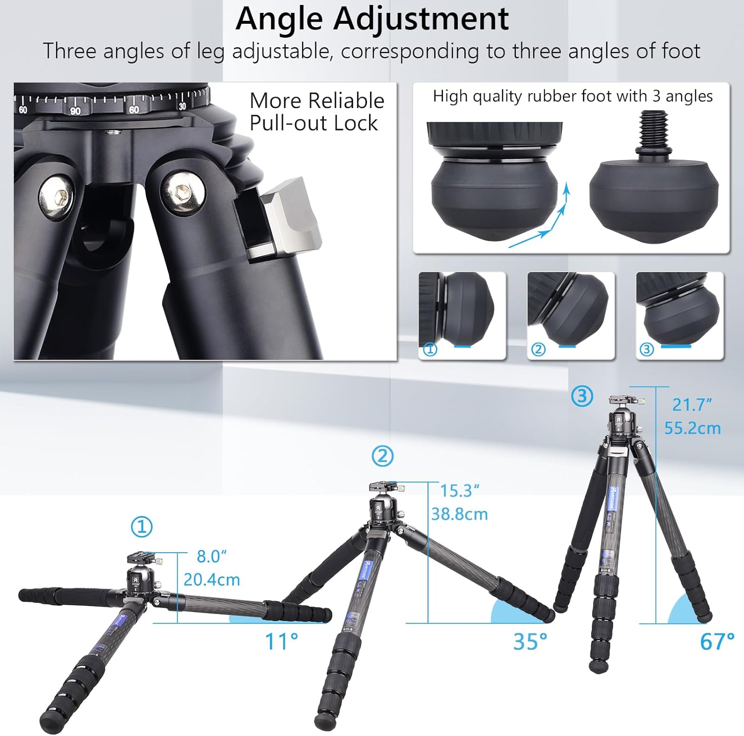 Professional Heavy Duty Carbon Fiber Tripod CS901C with 52mm Ball Low Profile Tripod Head Detachable Monopod Compact Lightweight Travel Camera Stand for DSLR Digital Camcorder Max Load 88.2lbs/40kg